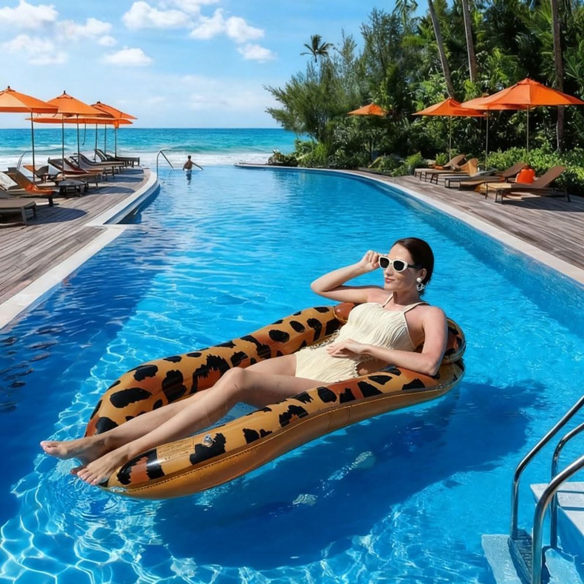 SnelShoppen - Opblaasbare Zwembad Lounger met Waterdichte Telefoonhoes, Zwembad Floats met Hoofdkussen, Ideaal voor Zonnebaden en Ontspanning in Tuin