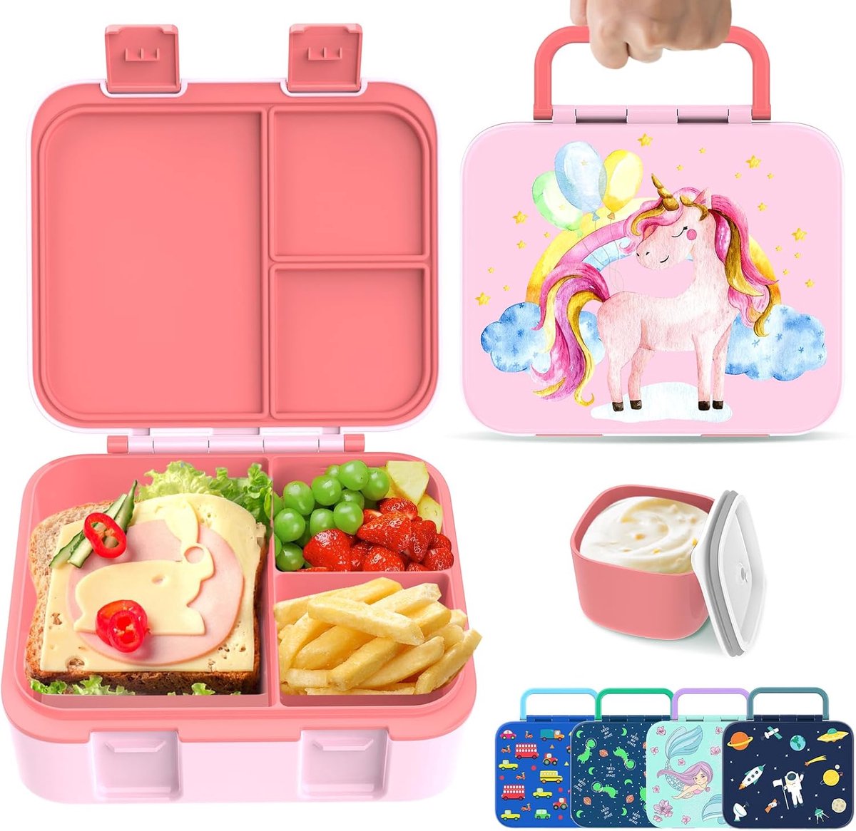SnelShoppen - Bento Box Set voor Kinderen - Roze Little Pony - 3-vaks Lunchdoos - Ideaal voor School, Picknick, en Kamperen - BPA-vrij en Duurzaam Mat
