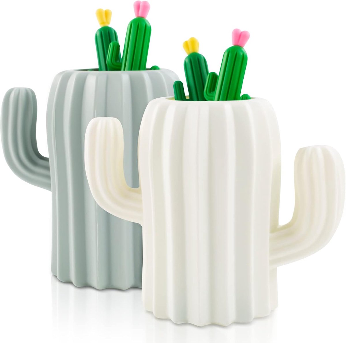 SnelShoppen - 2-in-1 Cactus Pen Holder met 4 Schattige Gelpennen, Kawaii Bureau Accessoires, Make-up Opbergbak, Stationery, Borstelhouder, Lichtgroen