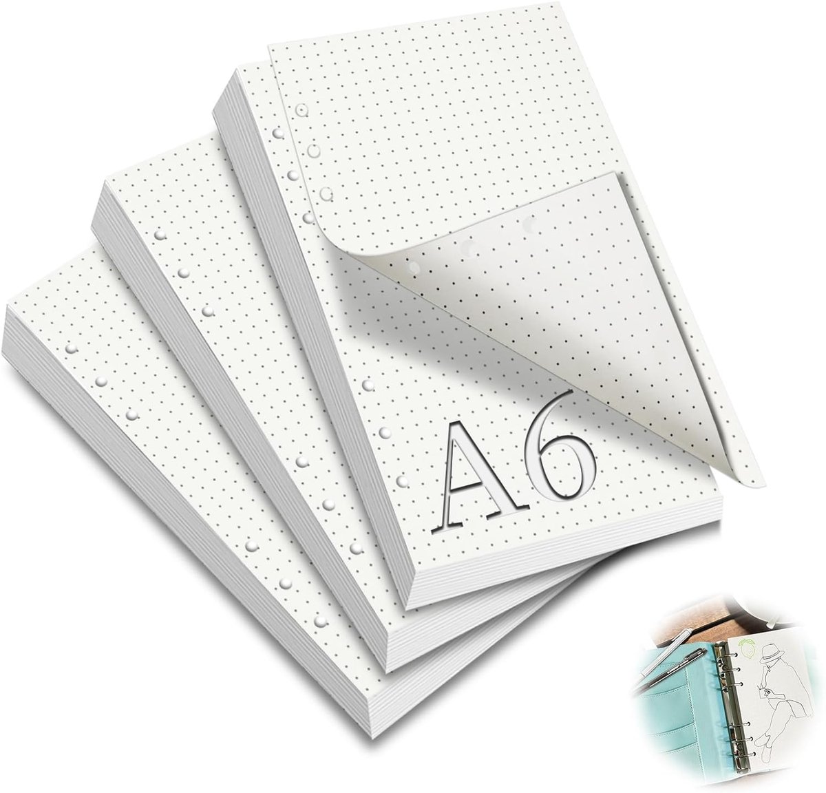 SnelShoppen - 3 Pack A6 Vulpapier 180 Vellen Dotted Notitieblok Vervangingspapier voor Planner Organiser Dagboek Notitieboeken
