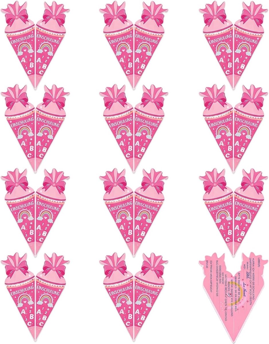 SnelShoppen - Uitnodigingskaarten Eerste Schooldag 12 Stuks Roze Meisjes Opvouwbaar Stevig Karton voor Feest en Eerste Schooldag