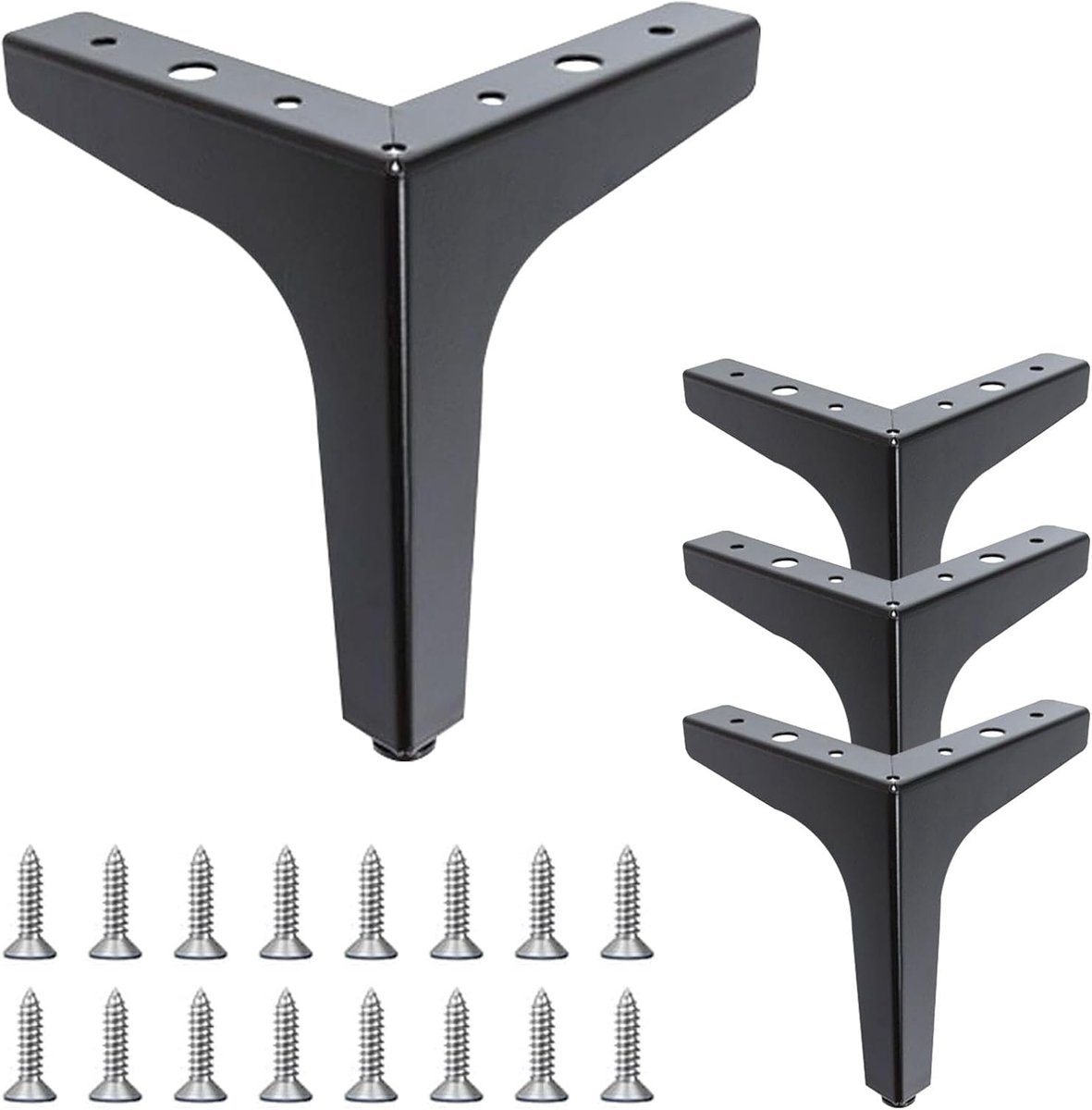 SnelShoppen - Pack van 4 Zwarte Metalen Meubelpoten 15cm - Driehoekige Vervangingspoten voor Sofa, Tafel, Kast - Stevig tot 500kg - Inclusief Schroeve