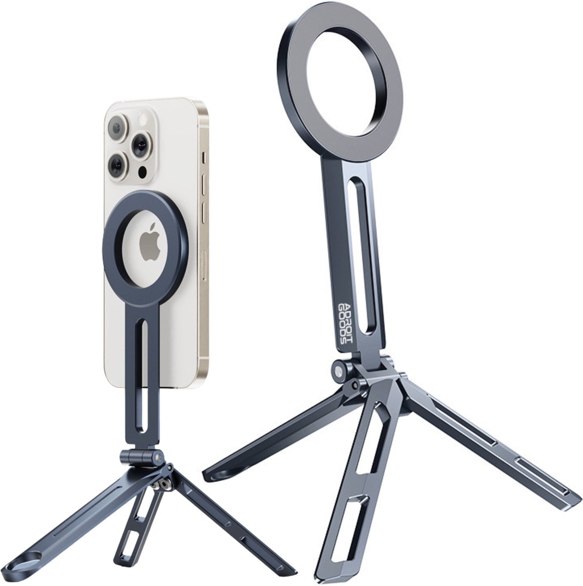 AdroitGoods Magnetische Telefoon Standaard & Selfie Stick 3-in-1 Opvouwbaar Tripod 360° Draaibaar Aluminium Smartphone Houder Compact Reizen - Zwart