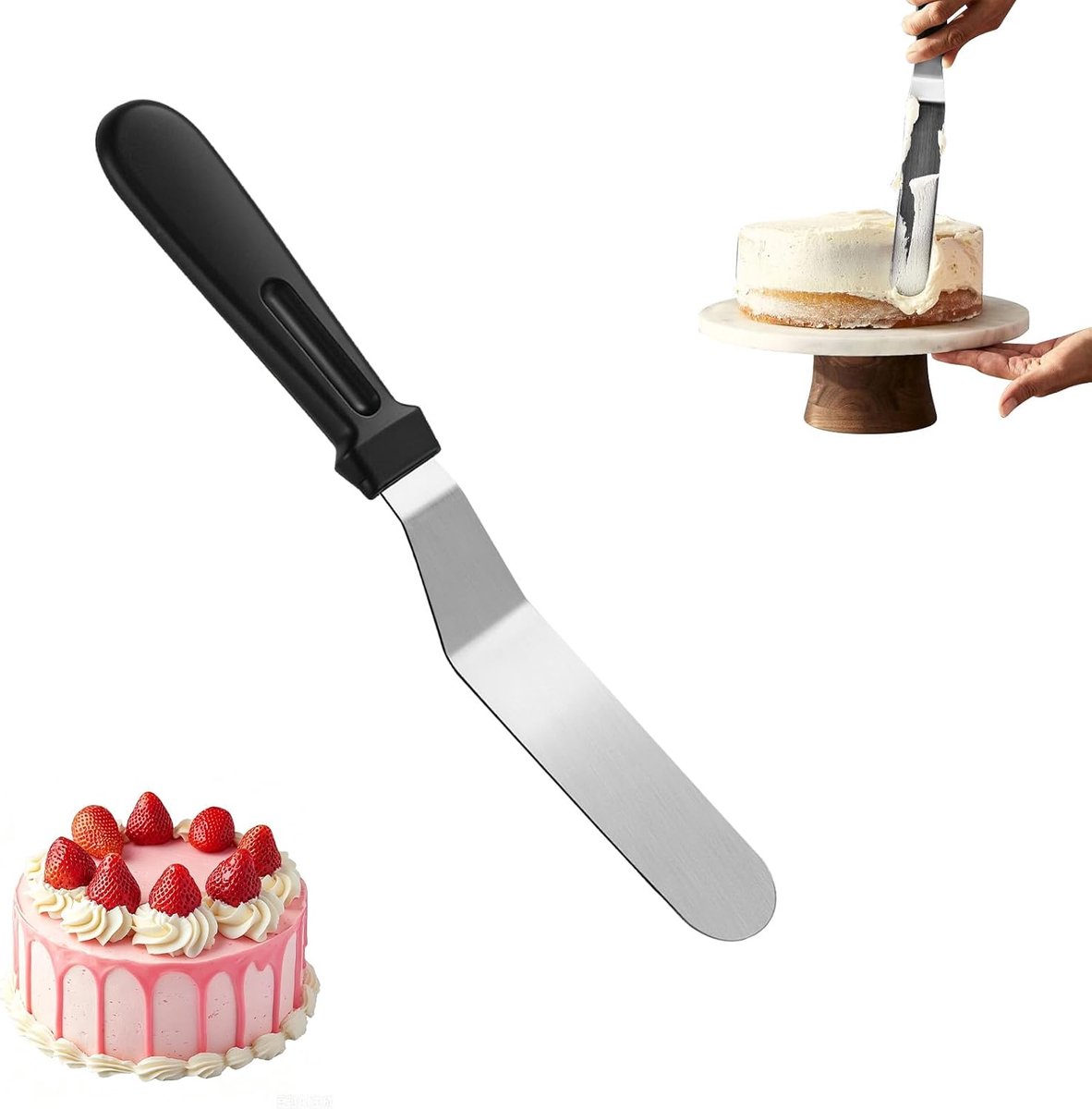 SnelShoppen - Cake Spatula Set - 15cm Angled Cake Spatula met RVS Blade en Plastic Handvat - Perfect voor Taartdecoratie, Bakken en Patissier