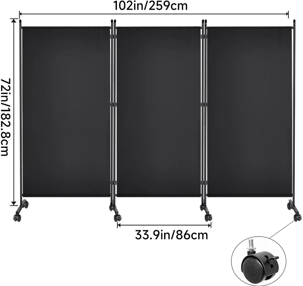 JOYNEXTBUY – Opvouwbare Kamerverdeler 3 Panelen – 260x180cm - Verrijdbaar Privacyscherm met Wielen en Rem – 360° Draaibare Scheidingswand – Polyester & Stalen Frame – Voor Huis, Kantoor & Tuin