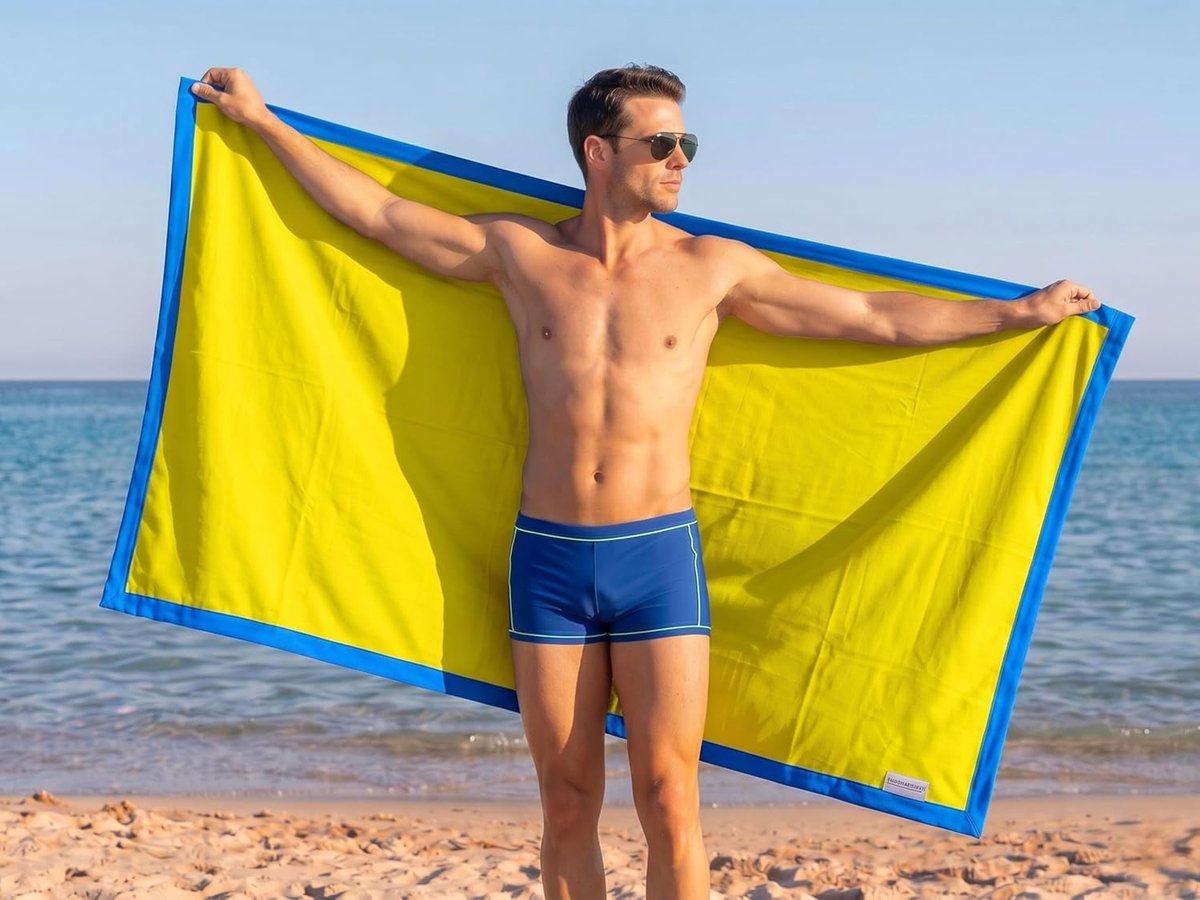SnelShoppen - Microvezel Strandhanddoek 90x180 cm met Contrasterende Rand - Licht, Sneldrogend, Zandbestendig, Ruimtebesparend - Ideaal voor Zee, Zwem