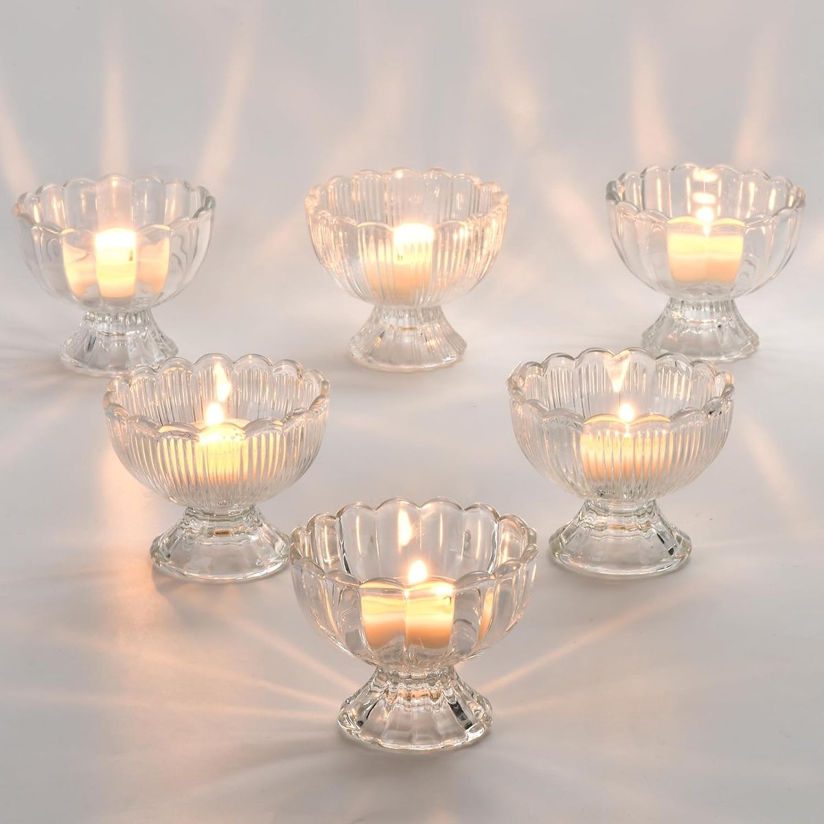 SnelShoppen - 6 stuks theelichthouders van transparant glas, votiefkaarsenhouders voor drijvende kaarsen, stompkaarsen, tafeldecoratie voor bruiloften
