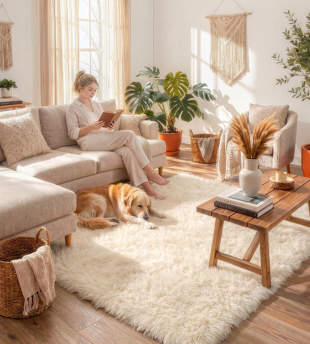 SnelShoppen - Luxe Vloerkleed Soft Cream 120 x 160 cm - Ultra Zacht Kunstbont, Perfect voor Woonkamer, Slaapkamer en Kinderen - Warmte en Gezelligheid