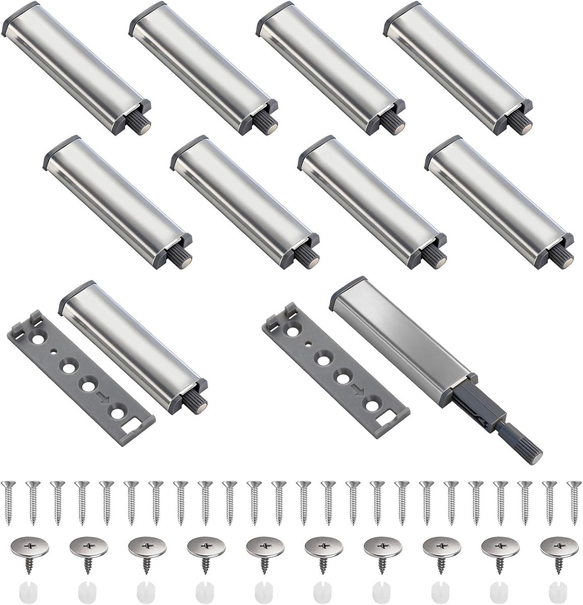 SnelShoppen - 10 Pcs Push to Open Deuropeners, Push Lock Magnet voor Keuken, Kastdeuren en Lades, Rvs, Sterke Veer, Elegante Afwerking voor Badkamer e