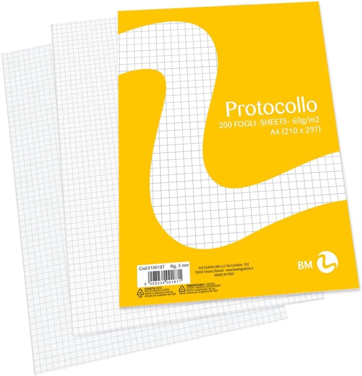 SnelShoppen - Protocolpapier A4 60 g/m² met 5 mm Ruitjes, 200 Vellen Blisterverpakking, Ideaal voor Notities, School, Kantoor en Creatief Gebruik