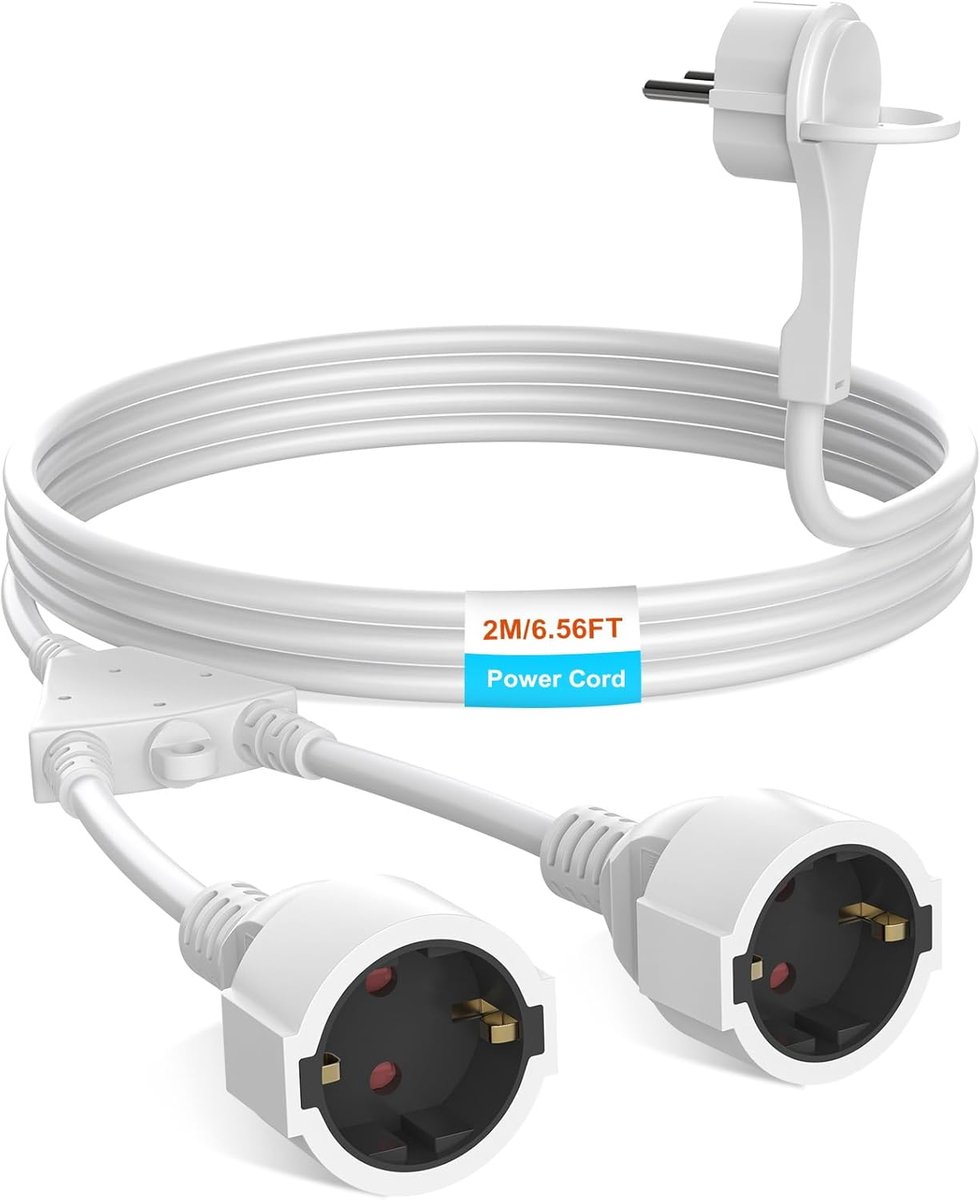 SnelShoppen - 2 m Power Cable Extension Kabel met 2-Way Aardingsstekker voor Buitengebruik - IP44 Waterdicht, Geschikt voor Thuis en Kantoor - Wit