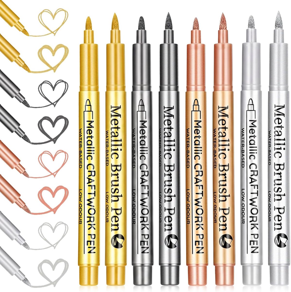SnelShoppen - 8-delige Metallic Marker Set - Waterproof Markers in Goud, Zilver, Koper & Zwart - 2 Verschillende Puntvormen voor DIY, Kaartontwerp, Ho
