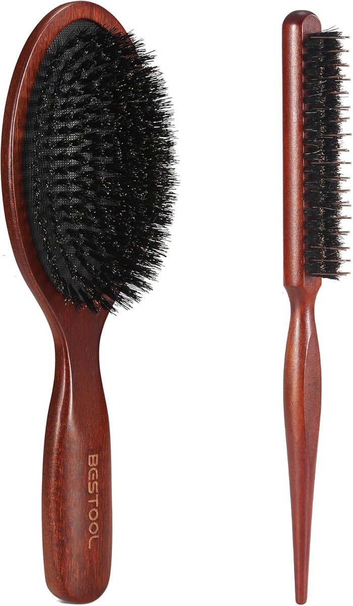 SnelShoppen - 100% Natuurlijke Varkensharen Haarborstel voor Dames, Heren en Kinderen - Ideaal voor Dun en Fijn Haar - Verbeter Textuur, Voeg Glans To