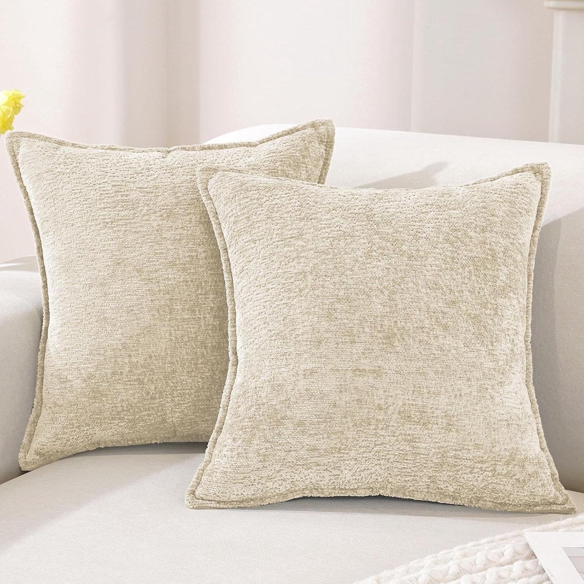 SnelShoppen - Chenille Kussenhoezen 50x50 cm - 2 Stuks - Zachte Decoratieve Kussenslopen - Modern met Onzichtbare Rits - Duurzaam voor Woonkamer, Sofa