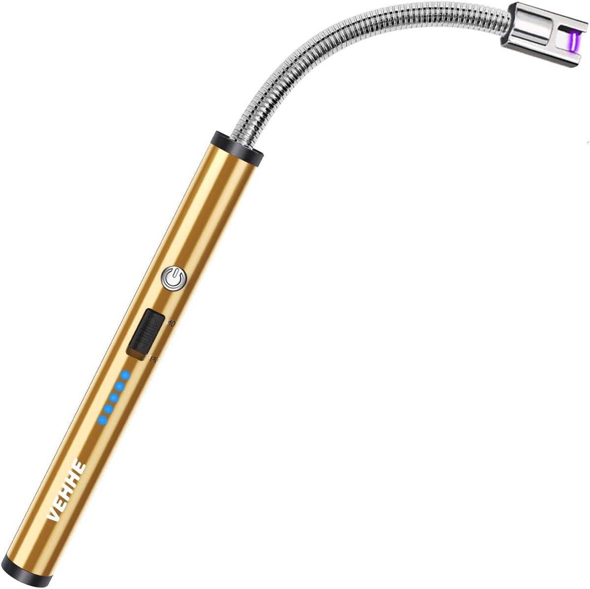 SnelShoppen - Oplaadbare Elektrische Kaarsaansteker - USB Langer, Flexibel 360º, Winddicht, LED Batterijweergave, Goud - Voor Keuken, Barbecue, Campin