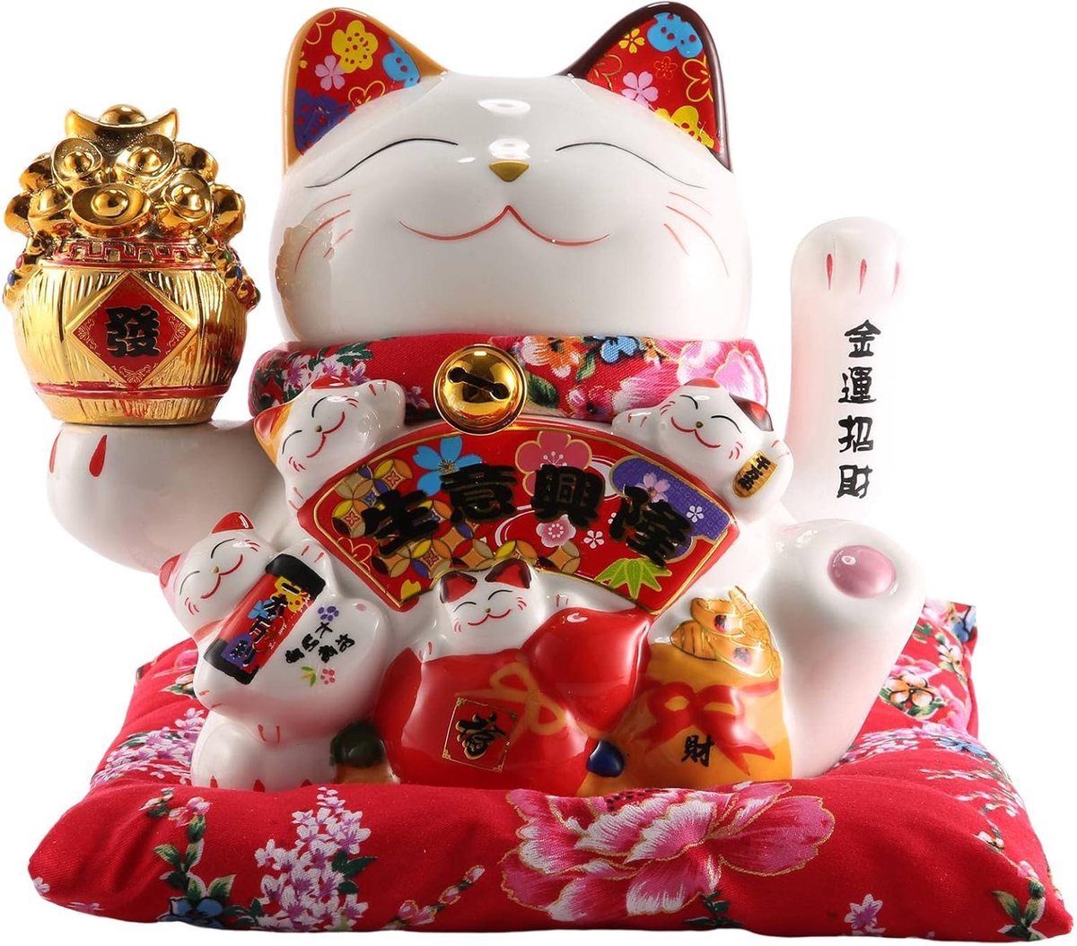 SnelShoppen - 7 Ceramics Waving Maneki Ornament Feng Shui Decoratie Swing, Witte Keramiek Geluksfigurine voor Thuis en Kantoor, Handgeschilderd, Verza