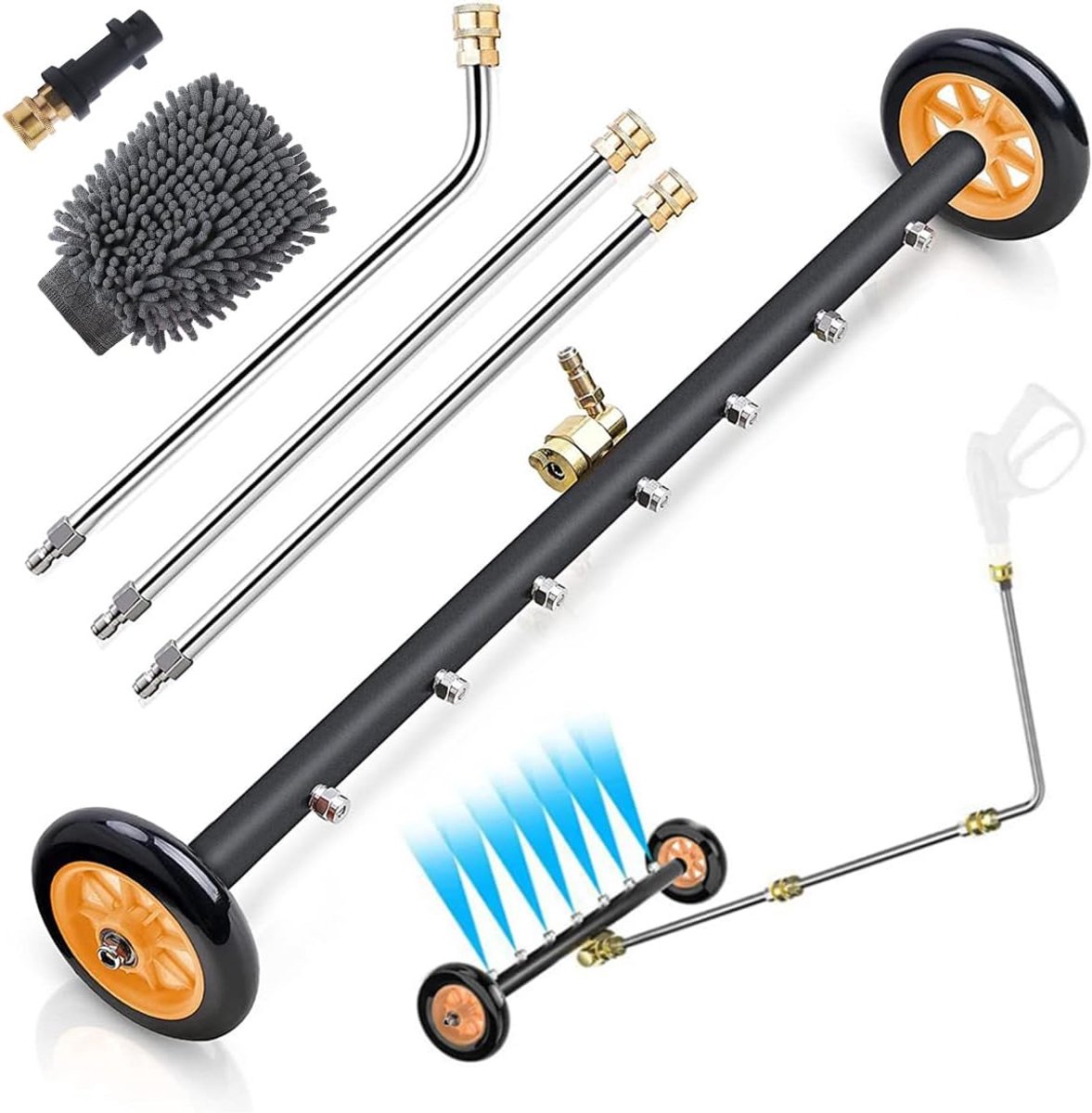 SnelShoppen - High Pressure Washer Car Undercarriage Cleaner - 24 inch Onderstel Reiniger met 3 Extensie Stangen, 4000 PSI, Multifunctioneel voor Druk