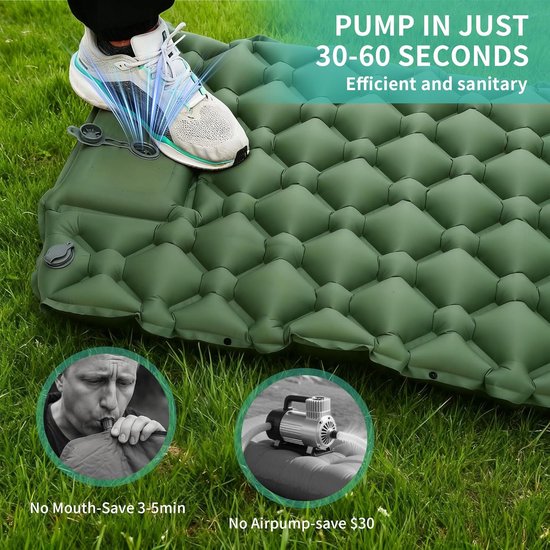 SnelShoppen - Zelfopblazende Ultralichte Slaapmat 195x60x5 cm, Campingmat met Drukpomp, Groen, 500 kg Draagvermogen, Ideaal voor Kamperen en Buitenact van Snelshoppen — afbeelding 3