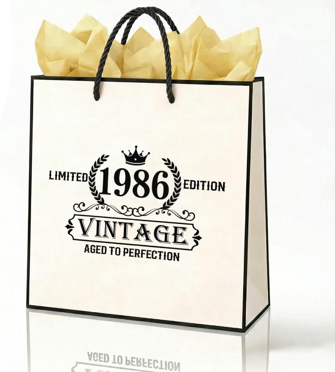 SnelShoppen - Vintage Cadeauzakje voor 40e Verjaardag - Papieren Geschenktas met Koordgrepen, Incl. 2x Gouden Zijdepapier, 22x26x10 cm - Perfect voor