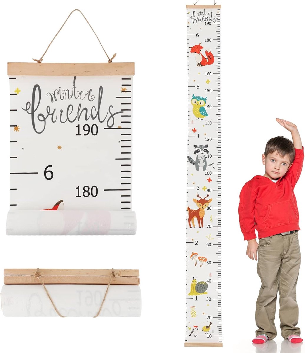 SnelShoppen - Kids Growth Wall Map, Canvas Groeimeter voor Kinderen, Hoogtemeter met Dierenpatroon, Wanddecoratie voor Kinderkamer en Nursery, 200x200
