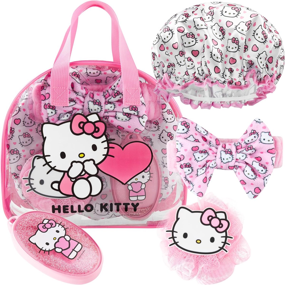 SnelShoppen - Toilettas en Douche Accessoires Set voor Vrouwen en Meisjes, 5-delige Set met Haarborstel, Douchekap, Hoofdband en Loofah, Ideaal voor V