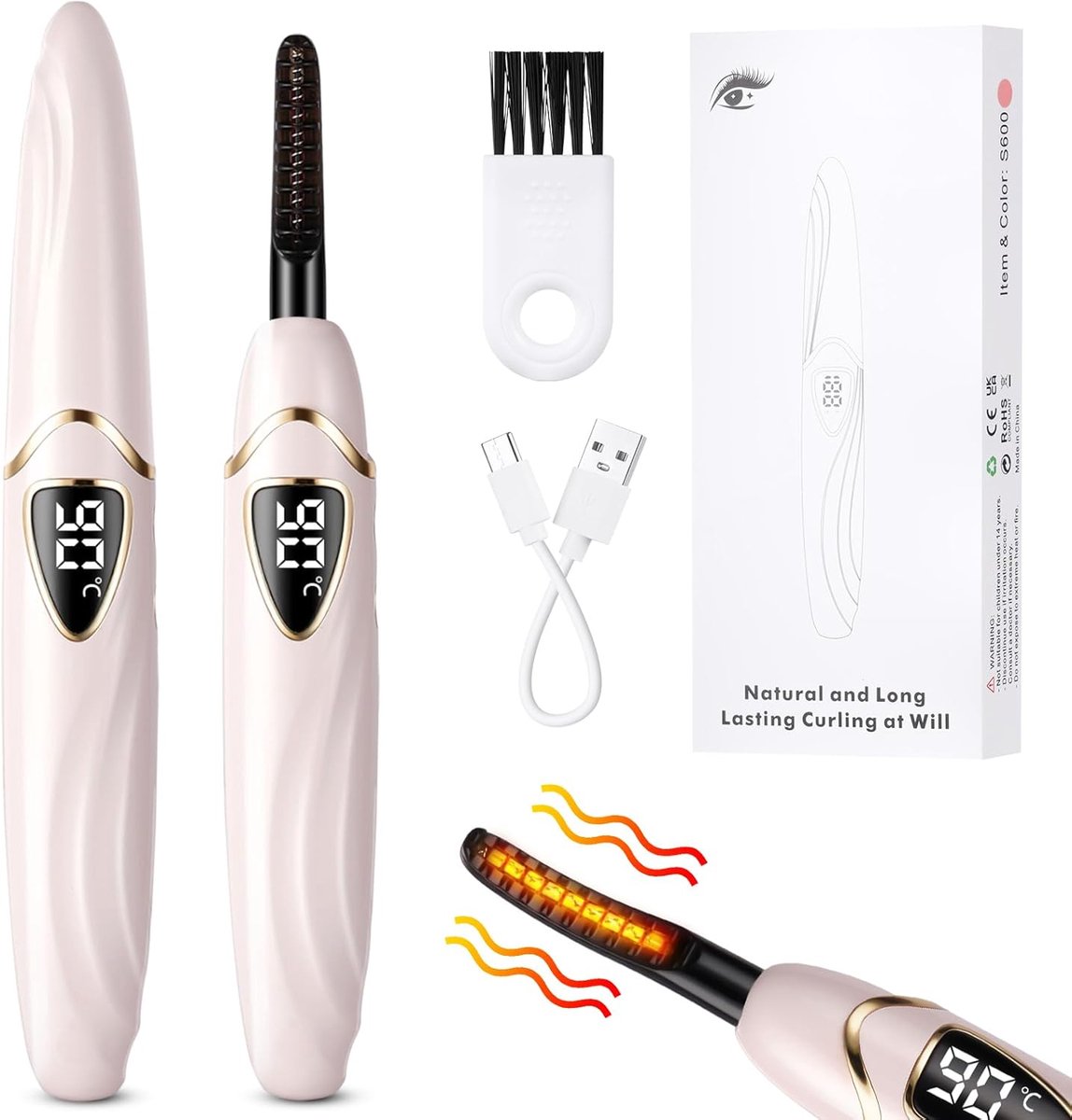 SnelShoppen - Verwarmde Wimperkruller, Draagbare Elektrische Wimperkruller, Professionele Thermische Wimperborstel met USB Oplaadbaar, LED Temperatuur