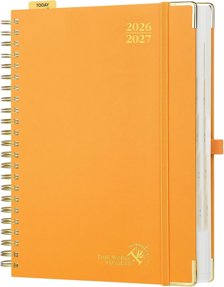 SnelShoppen - Agenda 2026 2027 Daily Planner A4 Groot 30.5 x 21.5 cm, 1 Pagina per Dag, School Planner, Hard Cover, Oranje, 80 GSM Papier, Met Binnenz