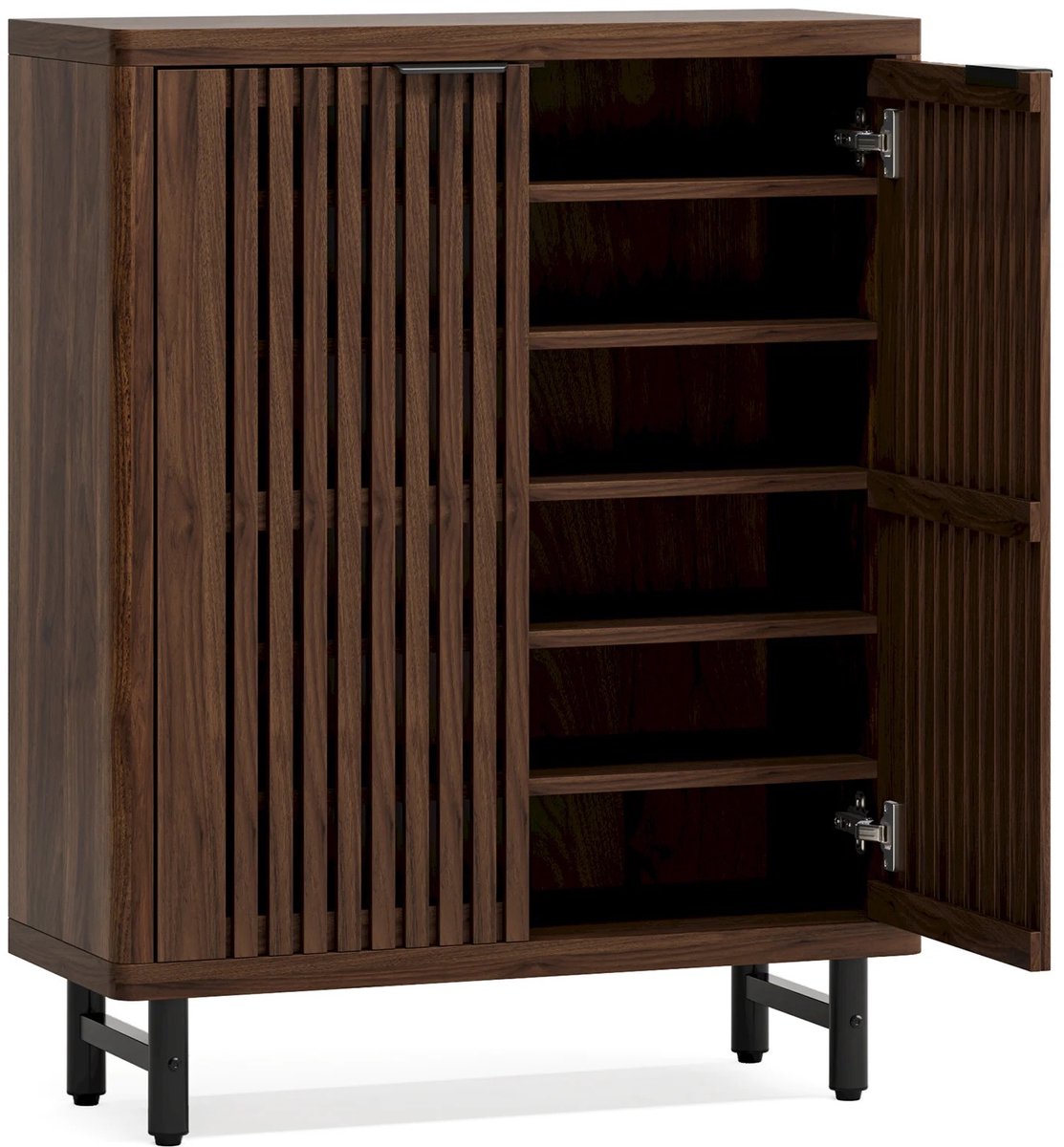 ITRONIQ Schoenenkast Met Lamellendeuren - Schoenenrek Met Verstelbare Planken - Opbergkast Hal 85 x 35 x 110 CM - Walnoot