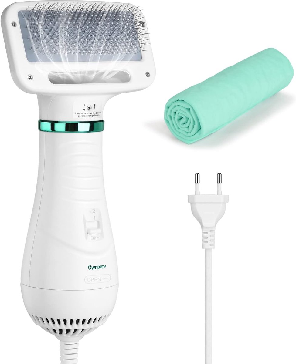 SnelShoppen - 2-in-1 Honden Haar Föhn met Borstel, Temperatuur Instelbaar (40/60°C), Dieren Föhn voor Honden, Katten en Andere Huisdieren, 300W