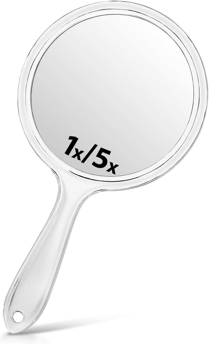 SnelShoppen - Handspiegel, Vergrotende Spiegel, Dubbelzijdig, 1X/5X, Compact Transparant Makeup Spiegel met Handvat, Draagbaar voor Badkamer, Reizen,
