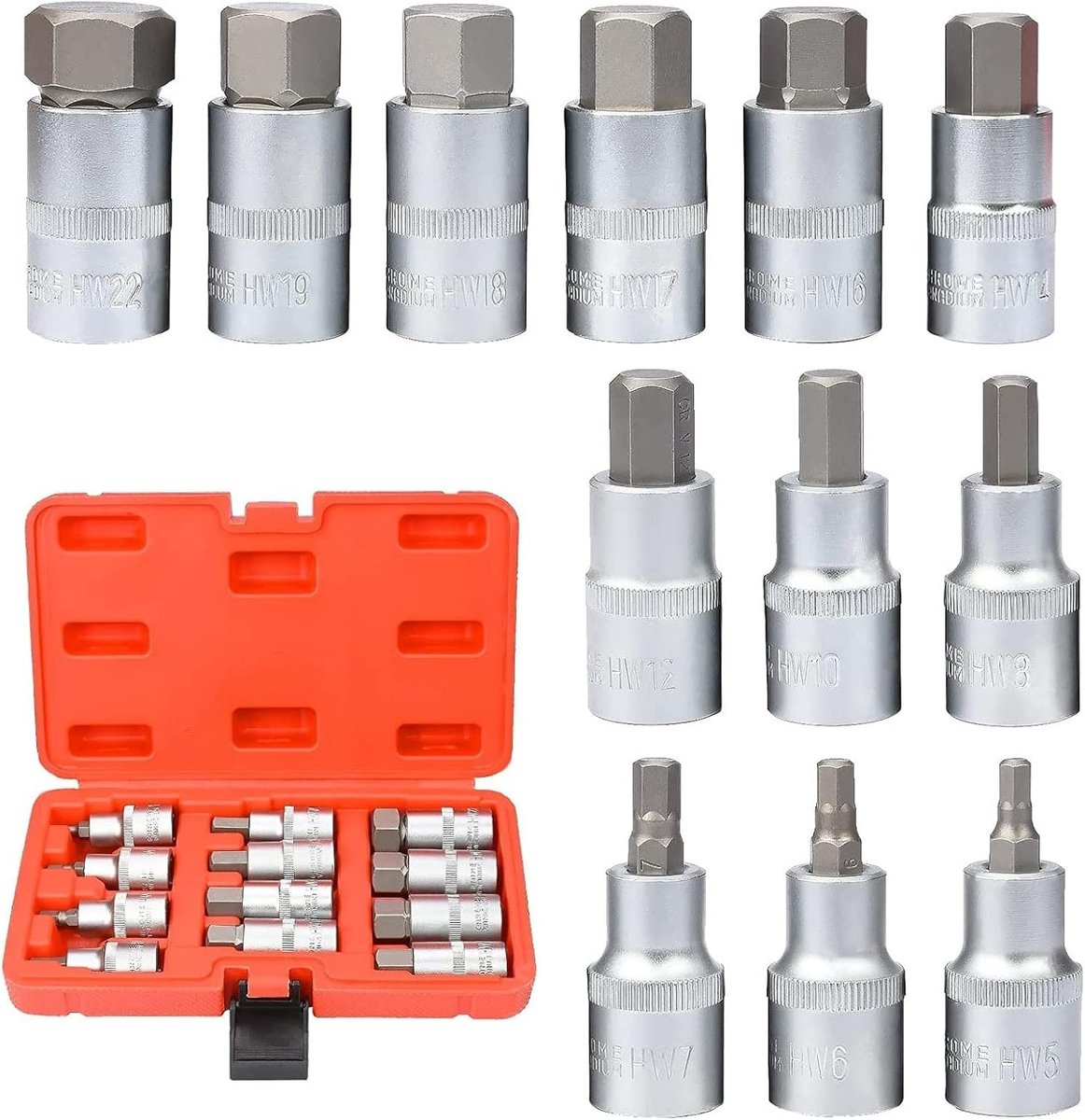 SnelShoppen - Allen Wrench Socket Set 1/2 Inch Premium S2 Legering Staal, 12-delige Hex Sleutel Socket Set, Duurzaam en Roestvrij voor Thuis, DIY en A