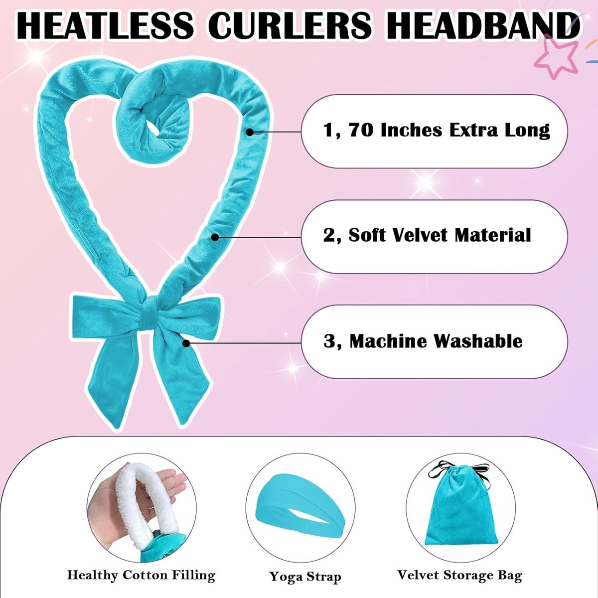SnelShoppen - Heatless Curlers voor Lang Haar, 180cm Velours Niet-Slip Krulband, Nachtelijke Krullers voor Natuurlijke Golven, Ideaal voor Feestjes en
