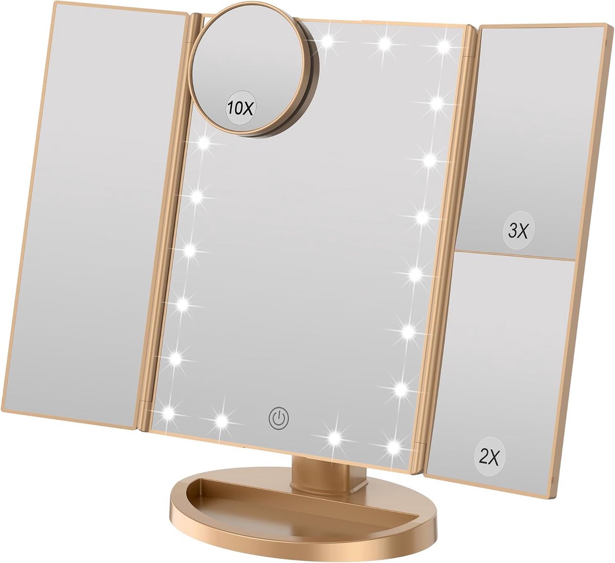 Thijox - Verlichte Makeup Spiegel met 21 LED Lampen, Dual Power Supply, 2X/3X Vergrotende LED Spiegel in Goud voor Perfecte Make-up, Reizen, Thuisgebr