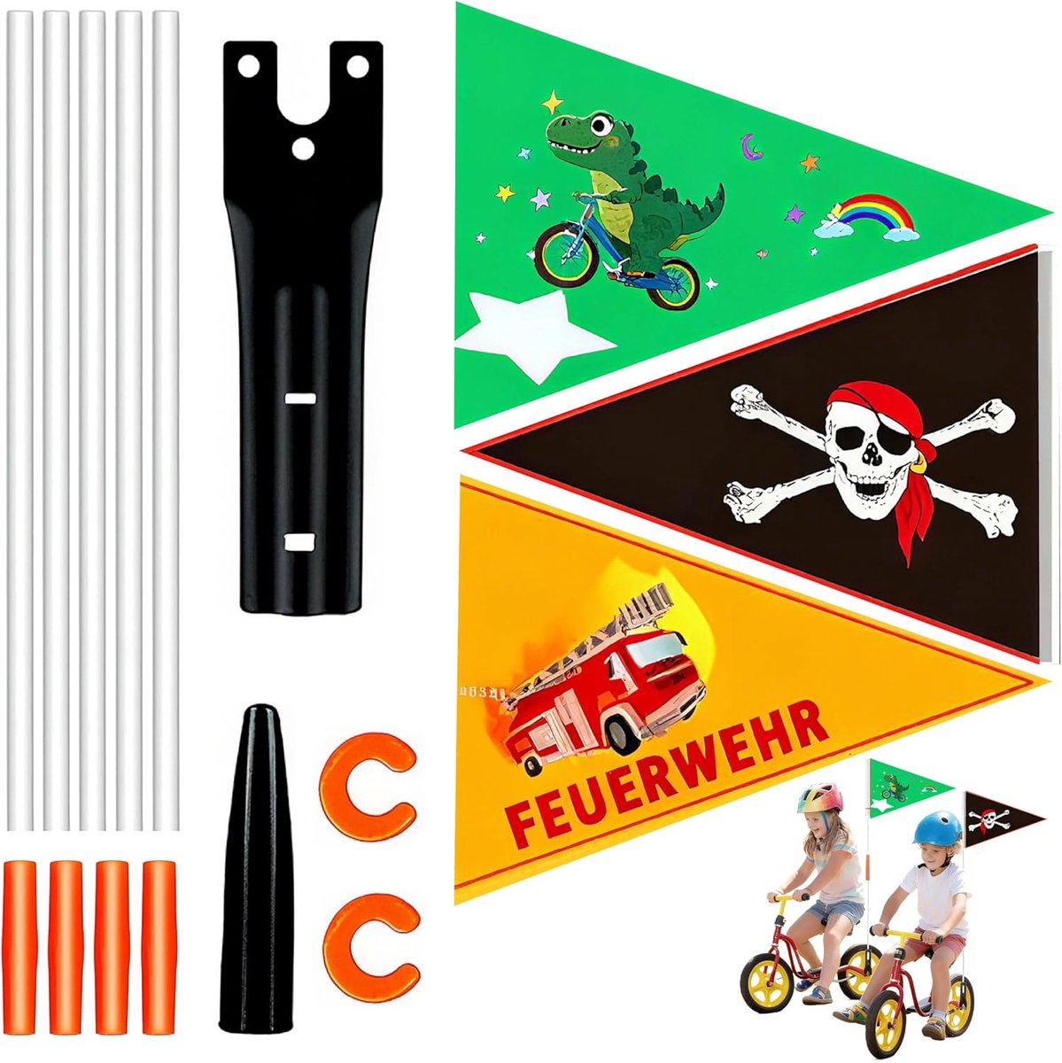 SnelShoppen - Pack van 3 Kinderen Fietsvlaggen, Veiligheidsvlaggen met Vlaggenstok, Kleurrijke Fietsaccessoires voor Kinderen, Verstelbare Fietsflags