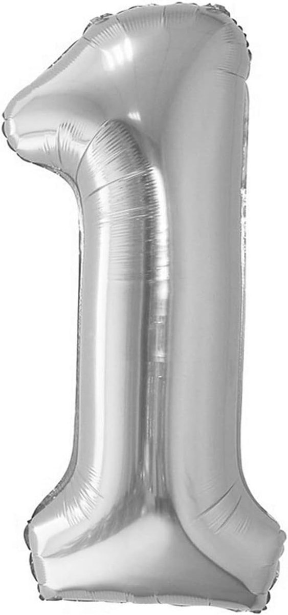 SnelShoppen - XXL Giga Foil Ballon 100cm Nummer 1 Zilver - Verjaardag Versiering, Ballon Decoratie voor 1e Verjaardag, Feest, Kinderfeestje, Foto Acce
