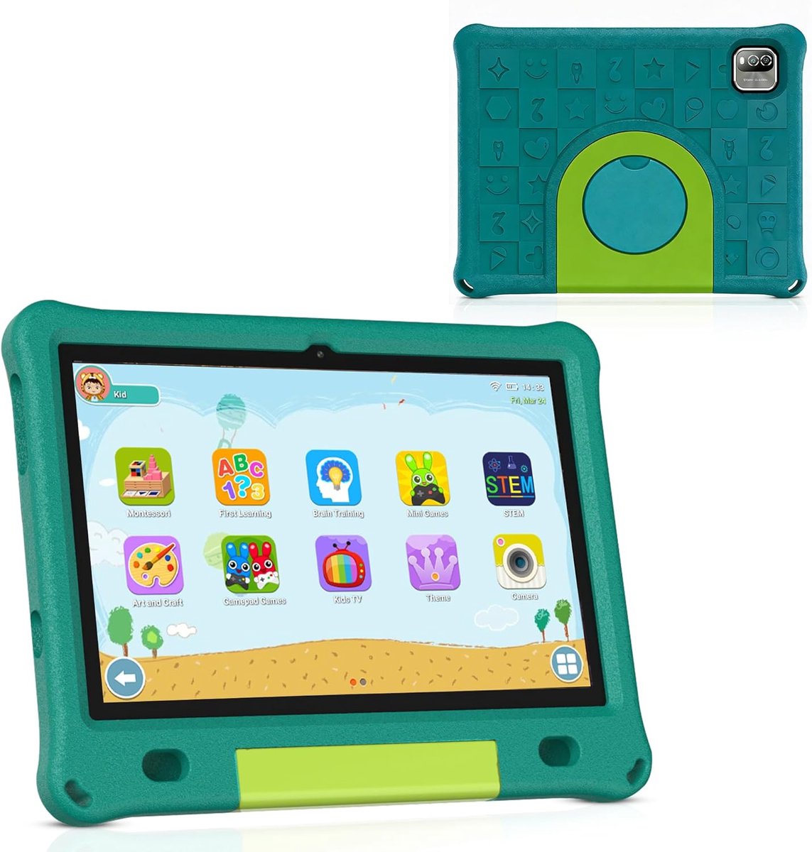 SnelShoppen - Kindertablet 10 inch - Android 15 - 64GB - Inclusief Hoes - Ouderlijk Toezicht - Kids Tablet - WiFi - Groen