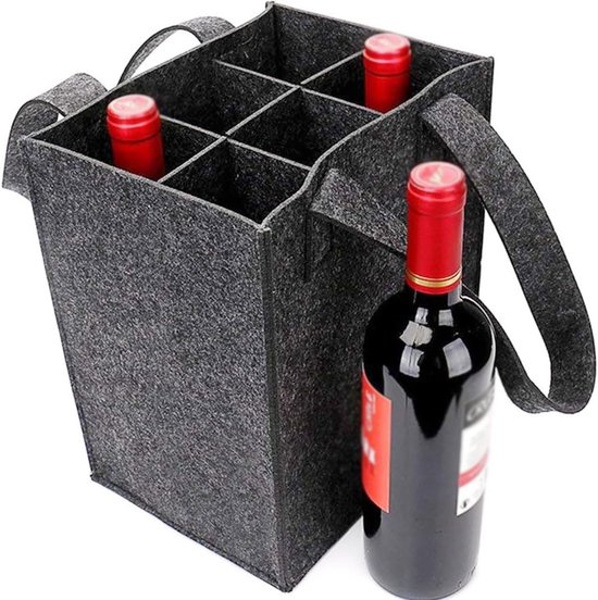 Fles Drager - Felt Tas - Fles Vervoer - Met Verwijderbare Dividers - 6 Flessen - Grijs — afbeelding 4