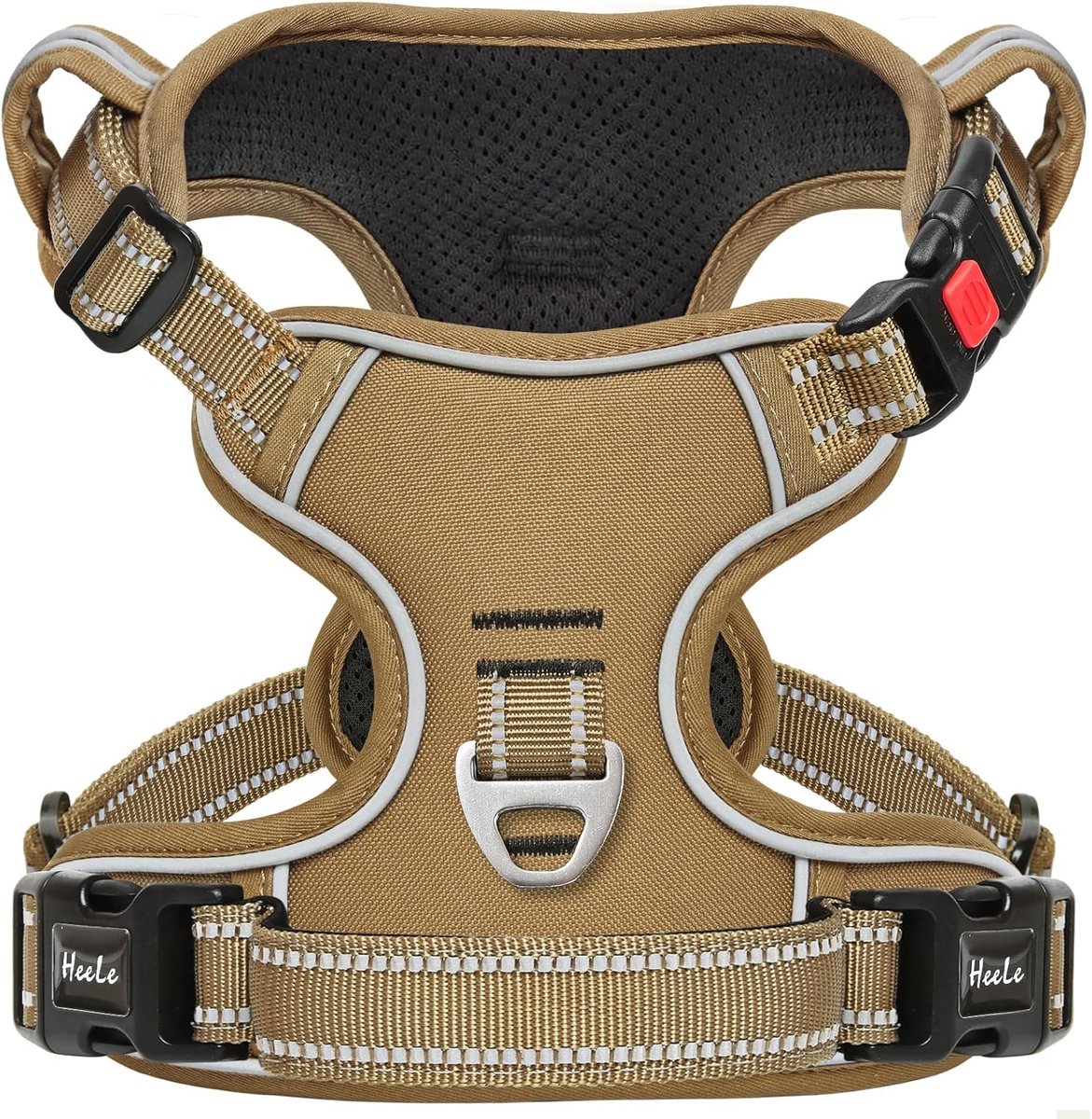 SnelShoppen - Anti-Pull Hondentuigje met Lockable Buckle, Verstelbaar en Reflectief, Padded Handgreep, Ideaal voor Wandelen en Buiten, Khaki, M