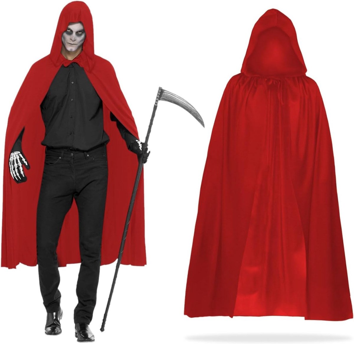 120cm Rode Cape met Kap voor Halloween - Toebehoren voor Heksen Cosplay, Feestkleding en Verkleedpartijen