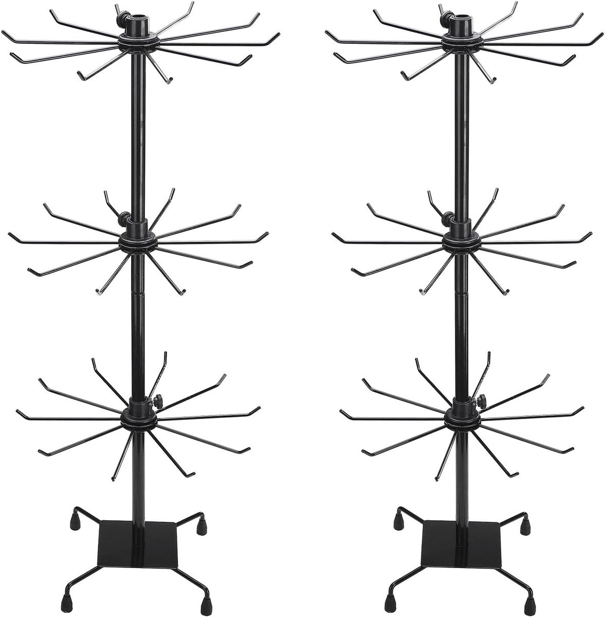 SnelShoppen - 2 Pack Rotating Jewelry Display Rack - 3 Laags Verstelbare Sieraadstandaard - Metalen Hangende Sieraden Toren met 10 Hooks voor Oorbelle