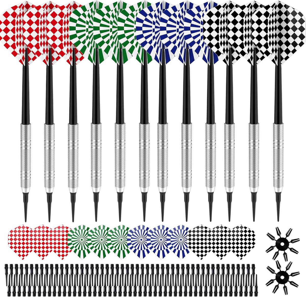 SnelShoppen - Professionele Darts Set 12 Stuks met Plastic Tip 14g + 100 Vervangstukken - Geschikt voor Elektronische en Klassieke Doeleinden - Ergono