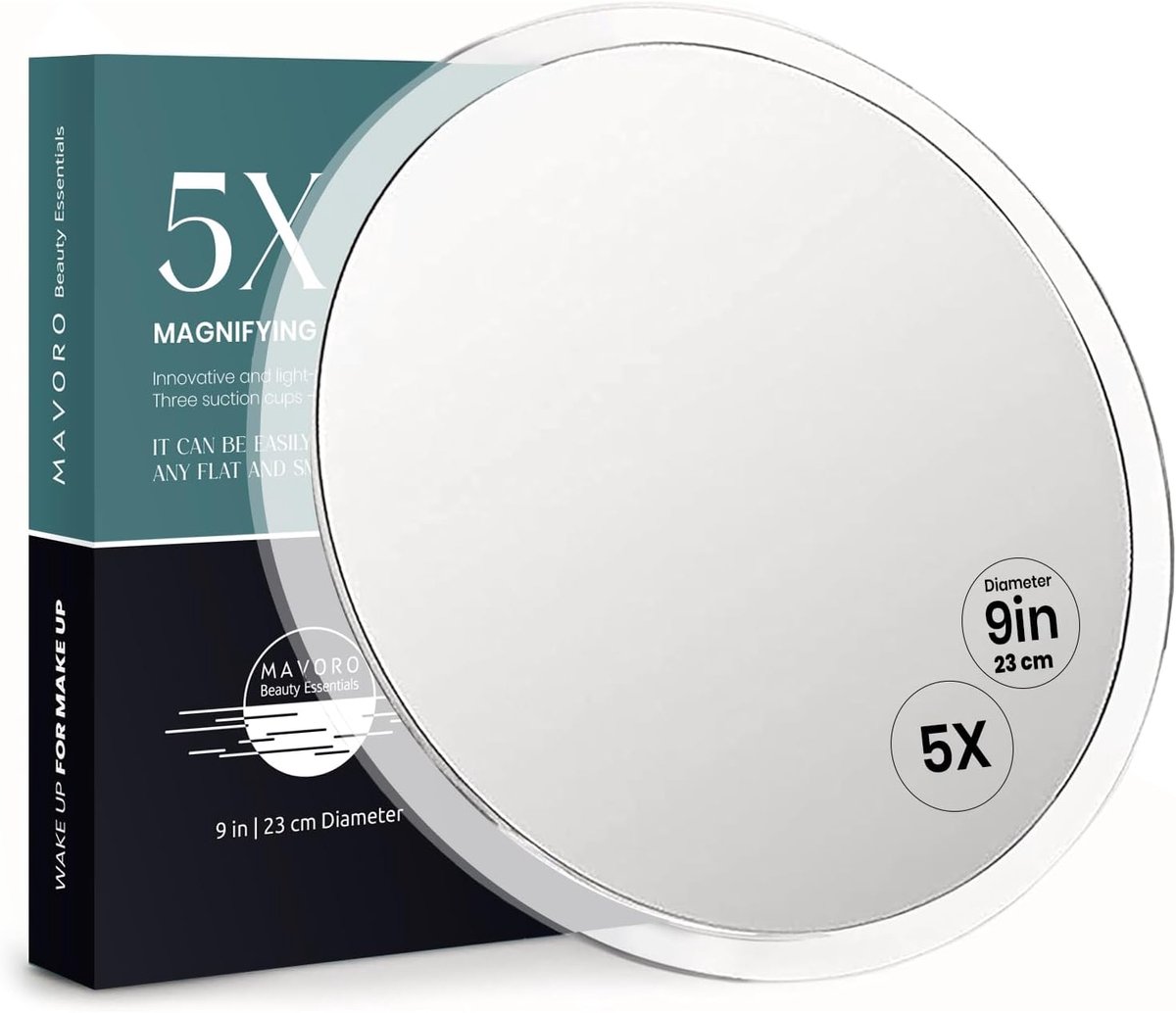Thijox - Vergrootspiegel 9 inch met 5x vergroting en 3 sterke zuignappen | Draagbare make-upspiegel voor op reis, badkamer en onderweg