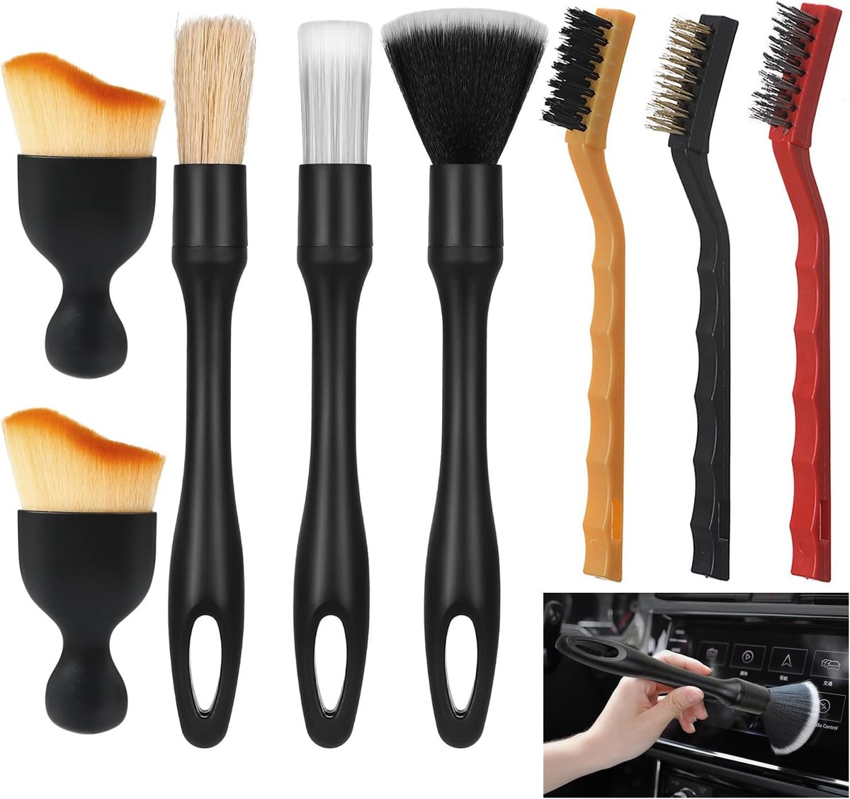 SnelShoppen - 8-delige Auto Detailing Borstelset, Auto Schoonmaakborstel, Zachte Interieur Borstel, Stofverwijderingsborstel voor Auto, Motor, Alumini