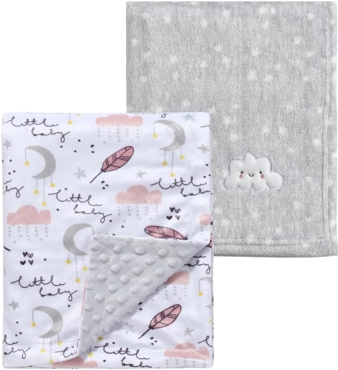 SnelShoppen - 2 Stuks Baby Dekens 75 x 100 cm, Zachte Warme Fleece Babydeken voor Kinderen, Grijze Wolken + Minky Pluizig, Perfect voor Wieg en Kinder