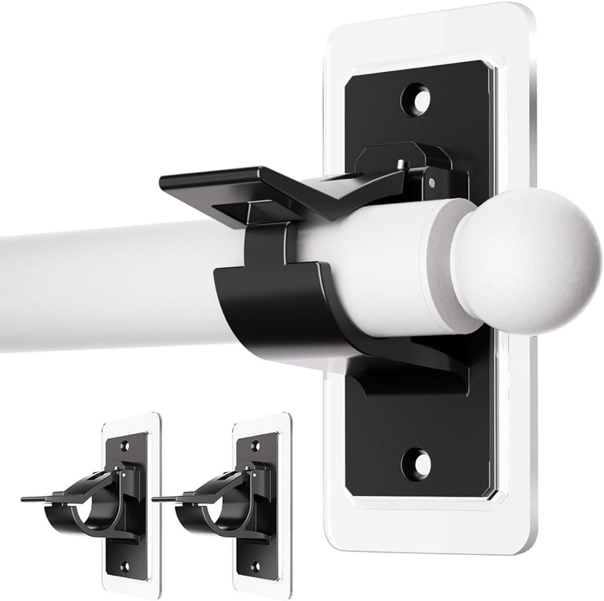 SnelShoppen - 2x Zelfklevende Gordijnsteunen - Geen Boren, Voor Gordijnroedes tot 3.2 cm, Zwart, Ideaal voor Badkamer, Geen Wandbeschadiging