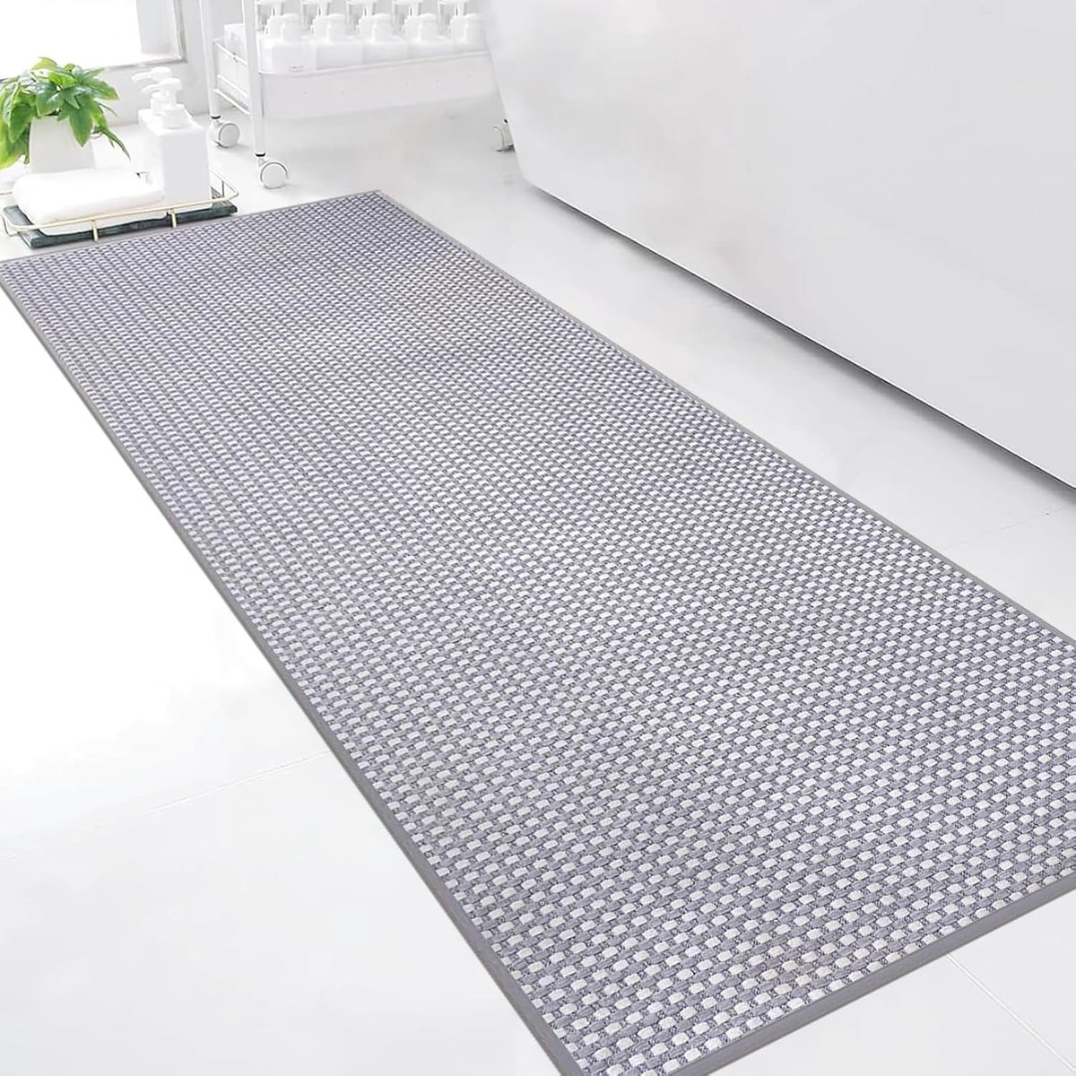 SnelShoppen - Badmat 50 x 150 cm, Antislip, Wasbaar, Chenille Badkamer Tapijt, Super Absorberend, Lichtgrijs voor Douche, Badkuip en WC