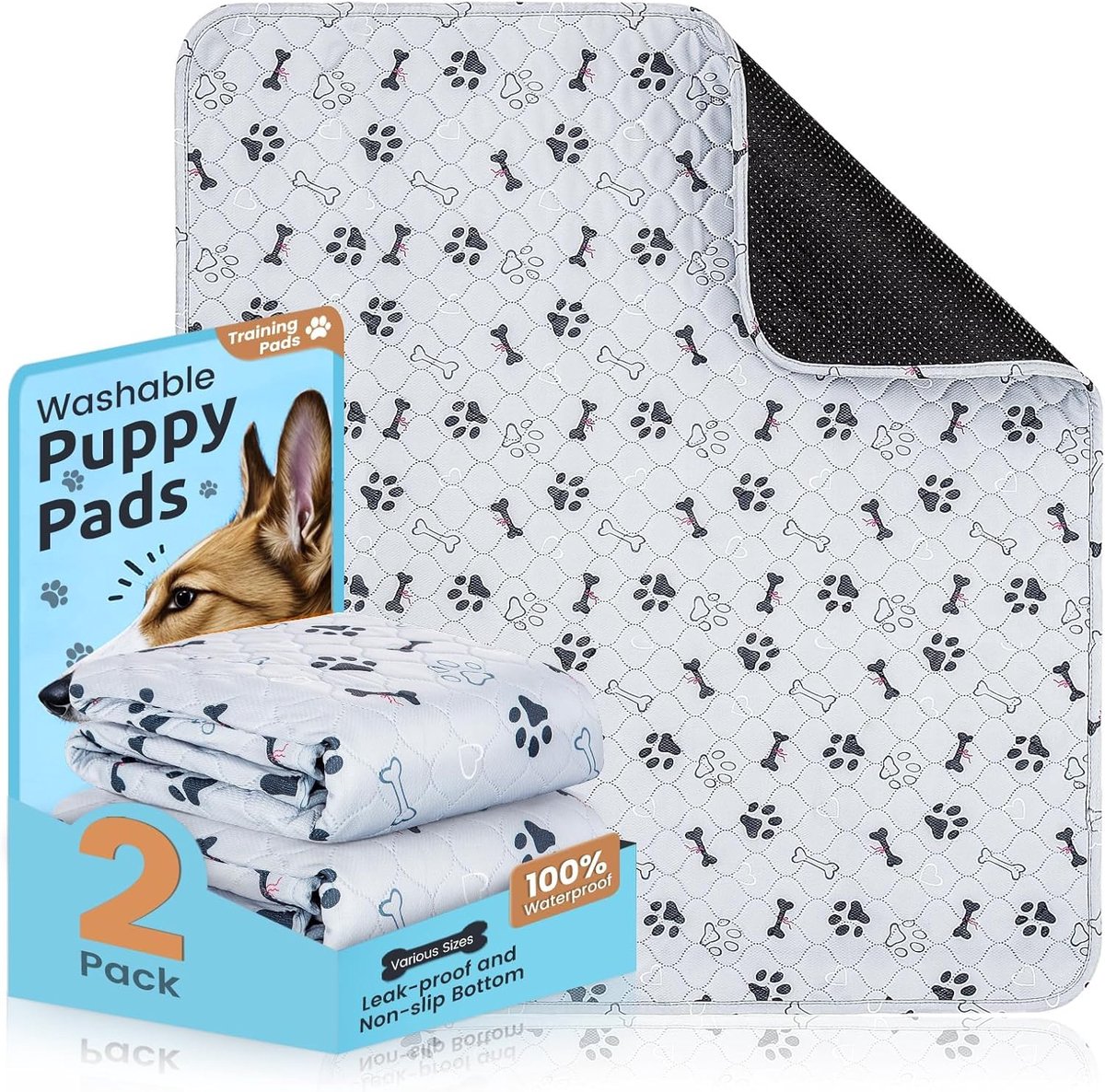 SnelShoppen - Puppy Pads Wasbaar Set van 2, 60x45 cm, Lekvrije en Sneldrogende Training Pads voor Honden, PIPI Matten voor Puppy’s