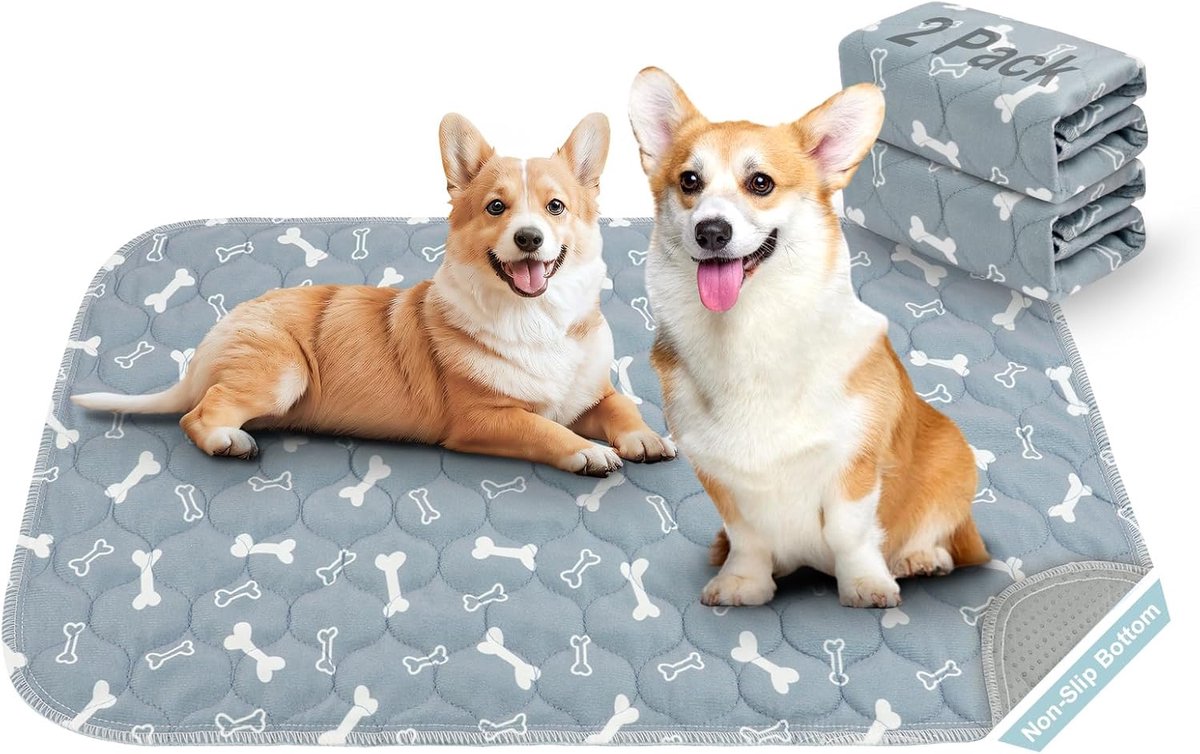 SnelShoppen - Herbruikbare Puppy Training Pads 2 Stuks - Wasbare Hond Urine Mat - 40x60 cm - Grijs Bot - Voor Puppies, Incontinentie, Katten en Cavia'