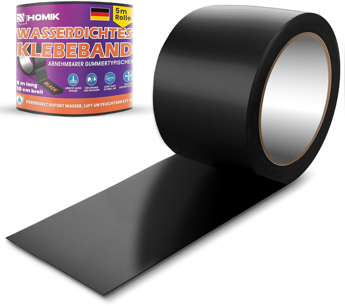 SnelShoppen - Extreem Sterke Waterdichte Lijmtape voor Buiten en Binnen - Dakreparatietape 10cm x 5m - UV Bestendig - Duct Tape - Zwart - Ideaal voor