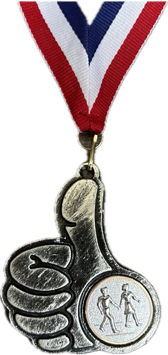 Wandelmedaille duim zilver - Nijmeegse Vierdaagse - lint rood wit blauw